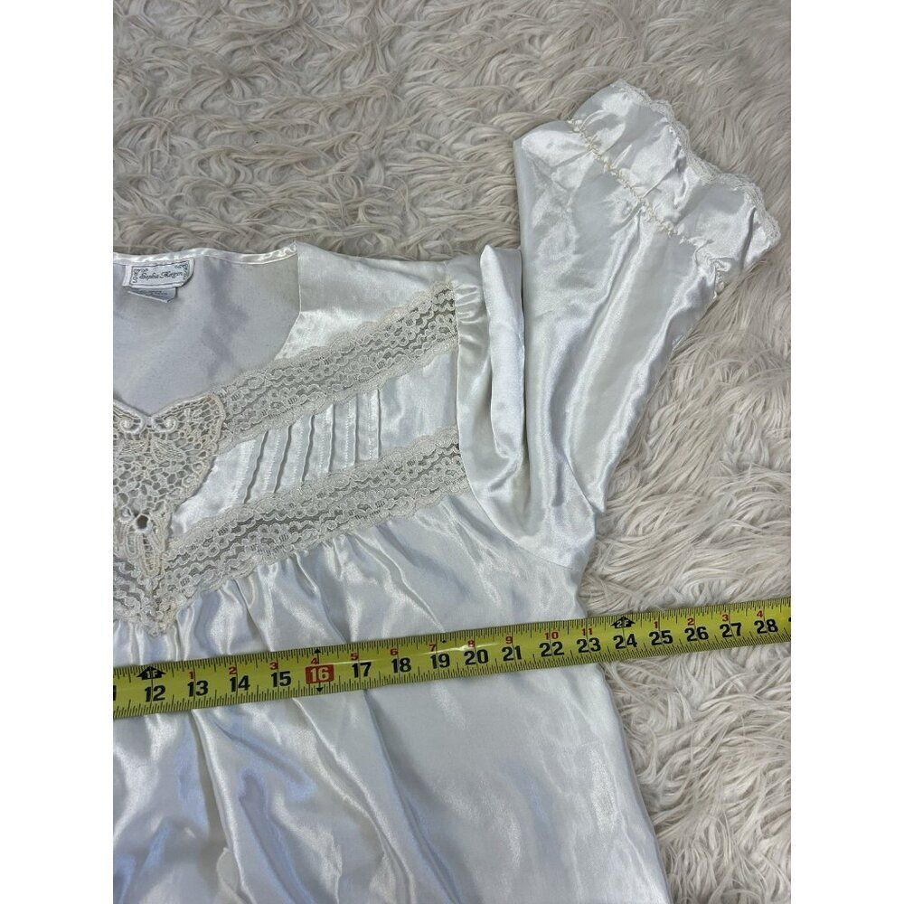 Sophia Morgan Vintage White Satin Nightgown Lace Embroidered Cottagecore Large - Picture 4 of 9
